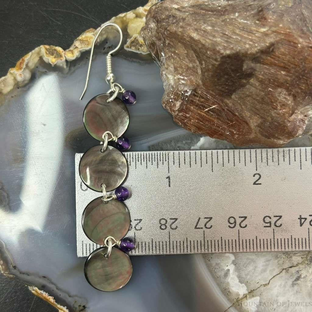 Carolyn Pollack Sterling Silver Brownish-Gray MOP & Amethyst Dangle Earrings For Women