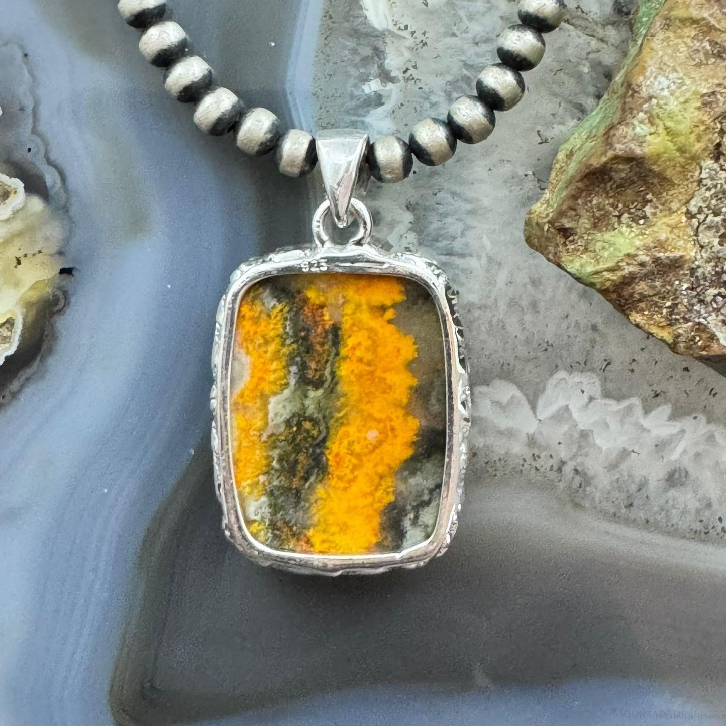 Sterling Silver Southwestern Style Rectangle Eclipse Jasper Pendant For Women