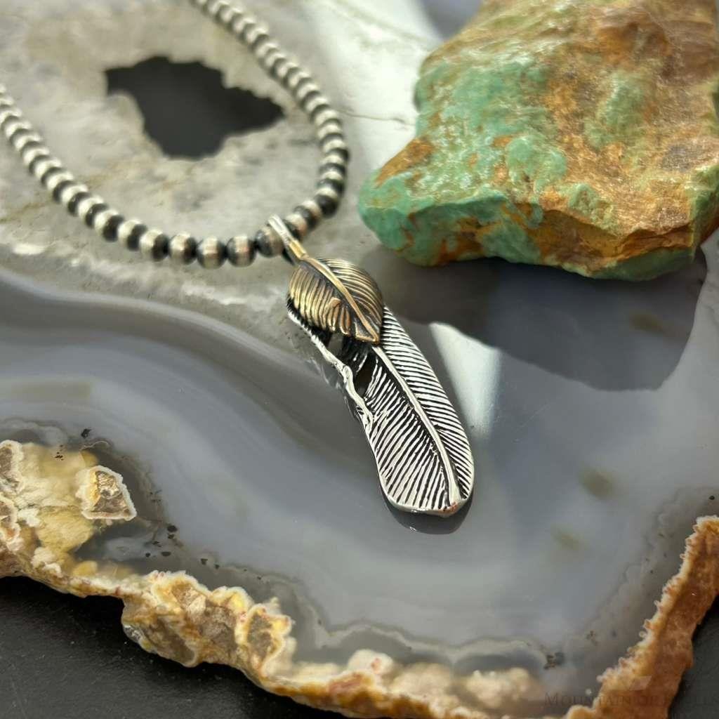 Sterling Silver Southwestern Style Feather & Leaf Unisex Pendant