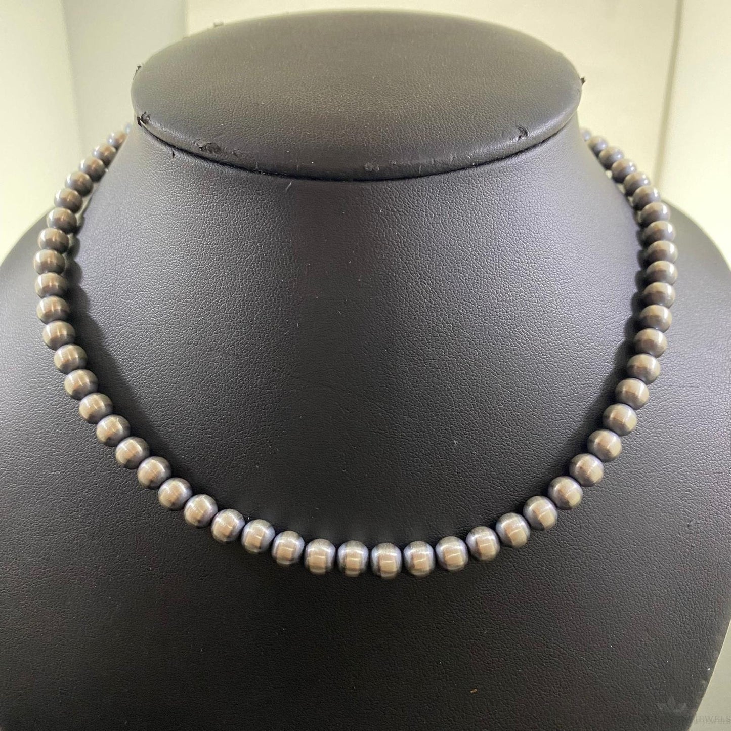 Navajo Pearl Beads 6 mm Sterling Silver Necklace Length 16" For Women