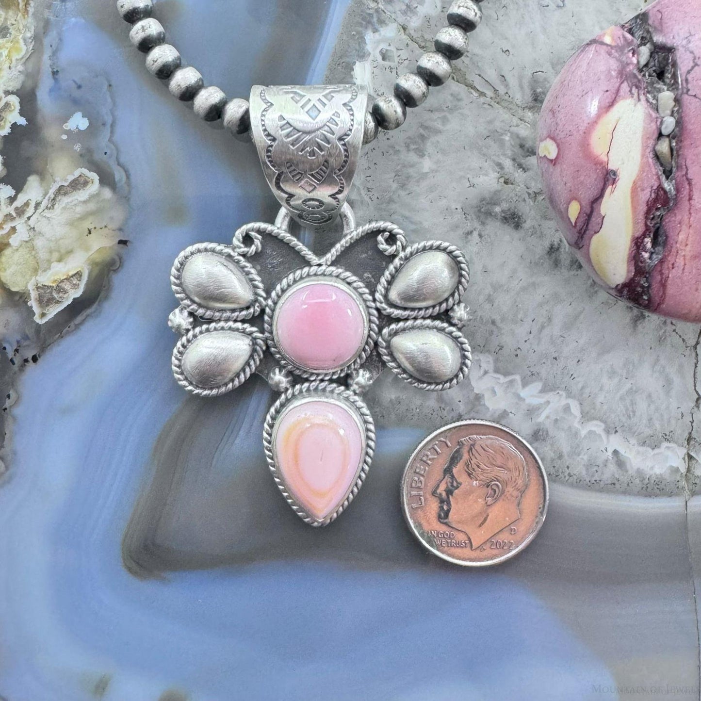 Native American Sterling Silver Pink Conch Butterfly Decorated Pendant For Women