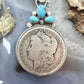 Genuine 1890 90% Morgan Silver Dollar Coin Turquoise Decorated Unisex Pendant #1