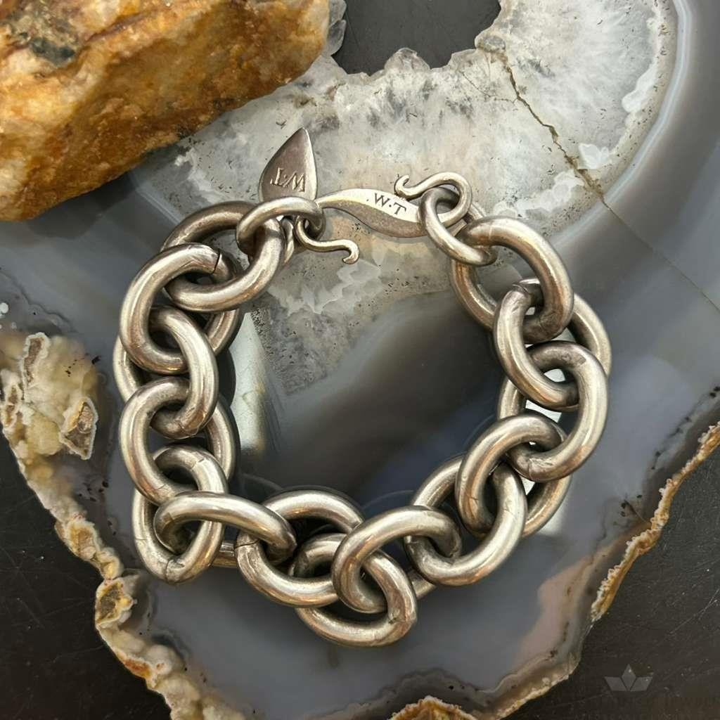 Signed Vintage Heavy Silver Chunky Oval Link 8" Fashion Bracelet For Women
