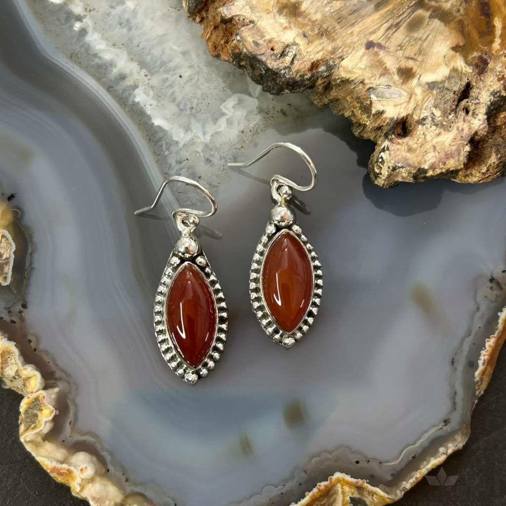 Sterling Silver Southwestern Style Marquise Carnelian Dangle Earrings For Women