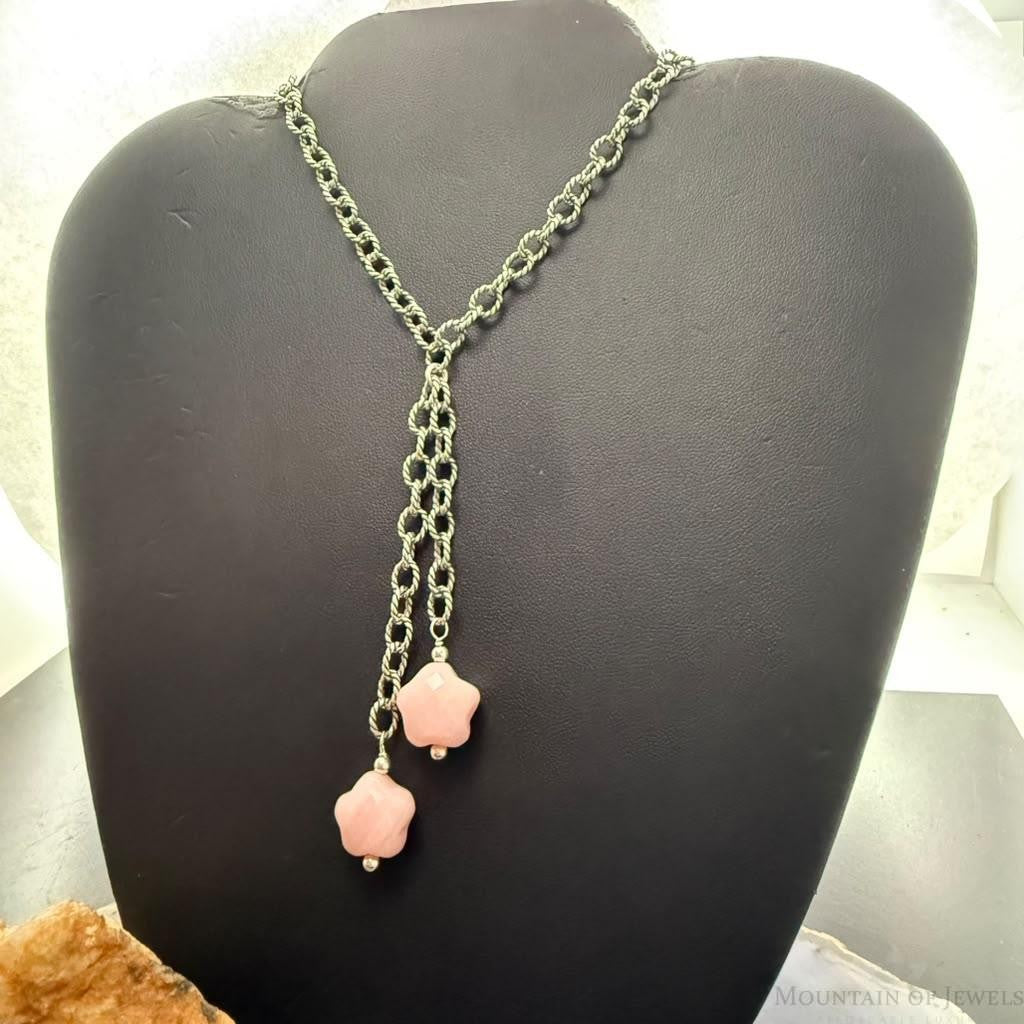 Carolyn Pollack Sterling Silver Faceted Star Pink Rhodonite Rope Chain Necklace For Women