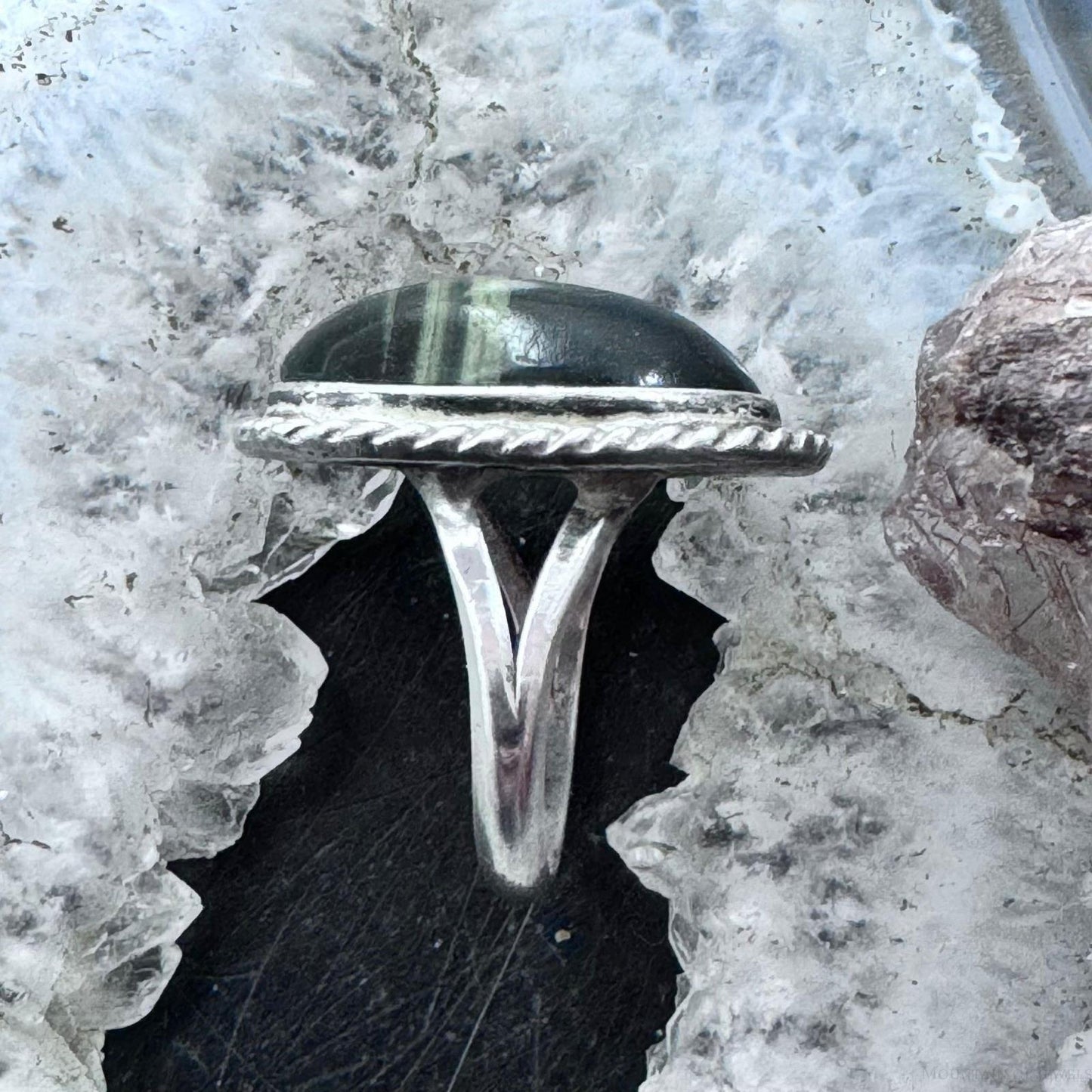 Vintage Native American Silver Oval Blackjack Decorated Ring Size 7 For Women