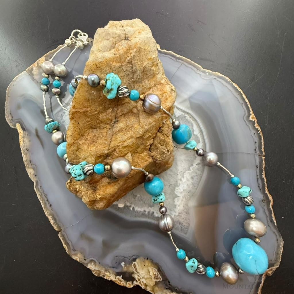 Carolyn Pollack Sterling Turquoise,Liquid Silver,Swirl Spindle 20" Necklace For Women