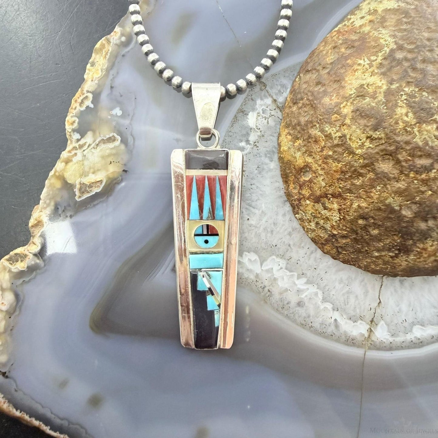 Raylan & Patty Edaakie Zuni Sterling Silver Multi Stone Inlay Pendant For Women