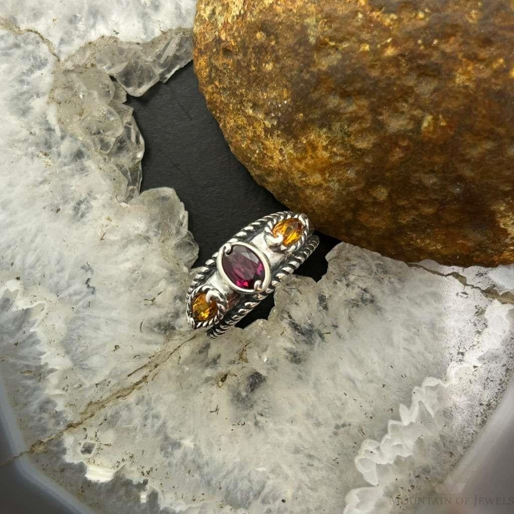 Carolyn Pollack Sterling Silver Faceted Citrine & Tourmaline Ring Size 5.25 For Women