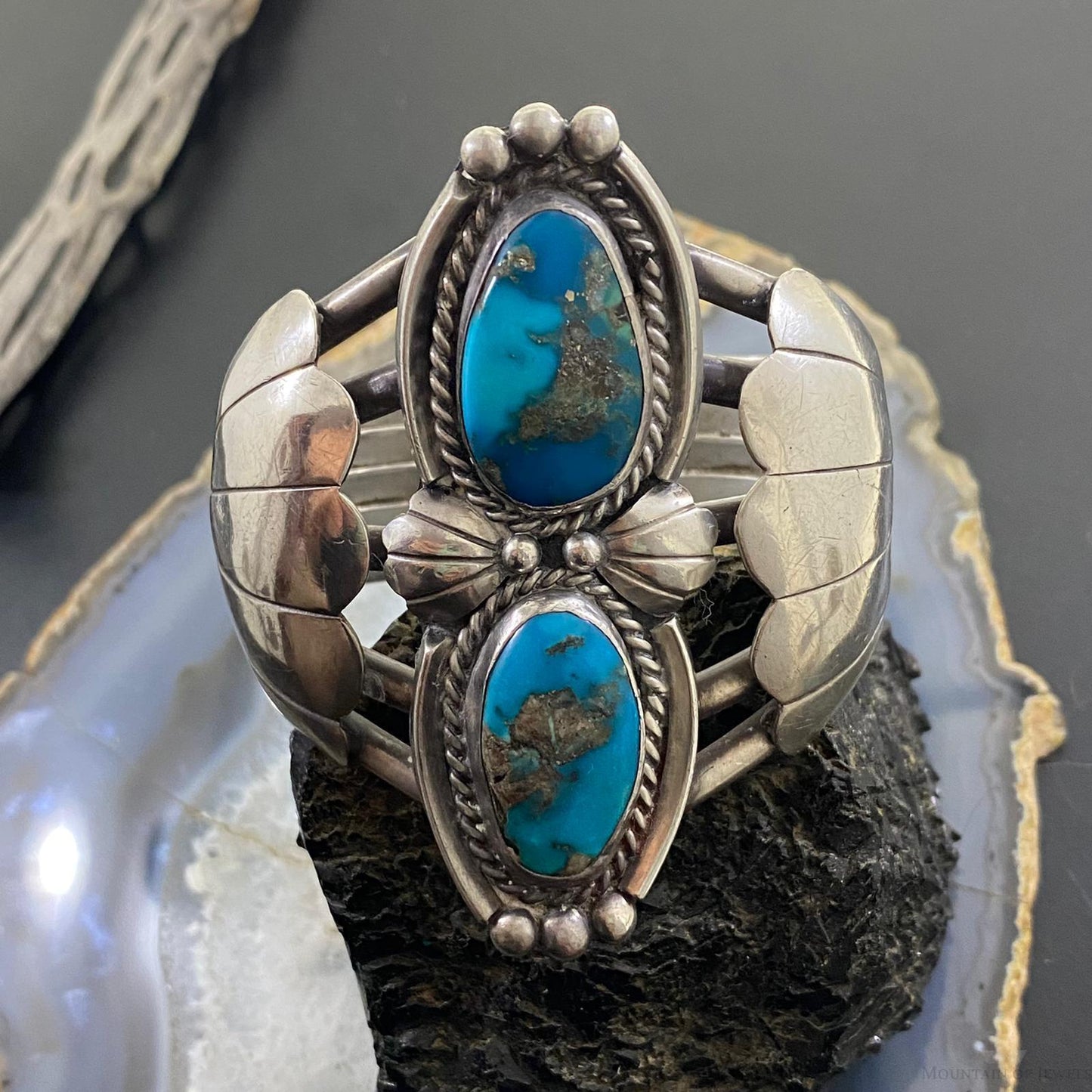 Native American Silver Turquoise Decorated Cuff Bracelet For Women
