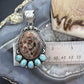 Sterling Silver Southwestern Style Oval Red Creek & Mohave Turquoise Pendant For Women