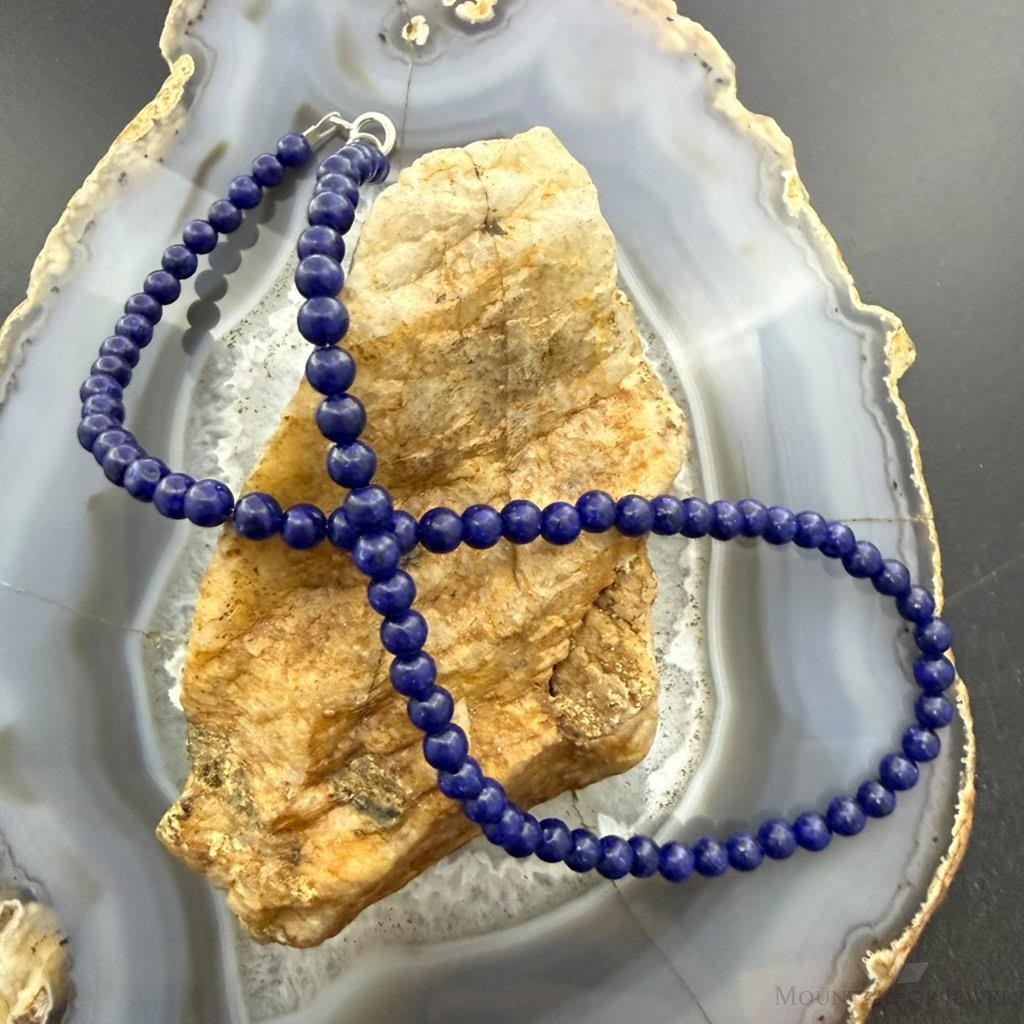 Sterling Silver Southwestern Style 4mm Lapis Beads 16" Necklace For Women
