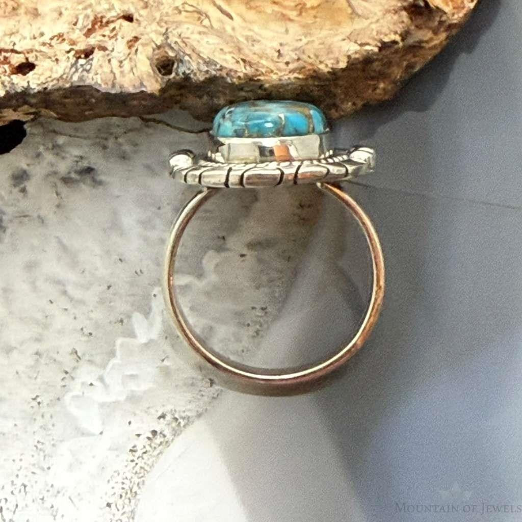 Sterling Silver Southwestern Style Oval Copper Turquoise Ring For Women