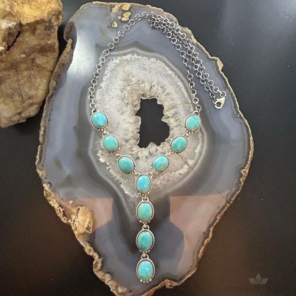 Sterling Silver Southwestern Style Oval Mohave Turquoise Lariat 18" Necklace For Women