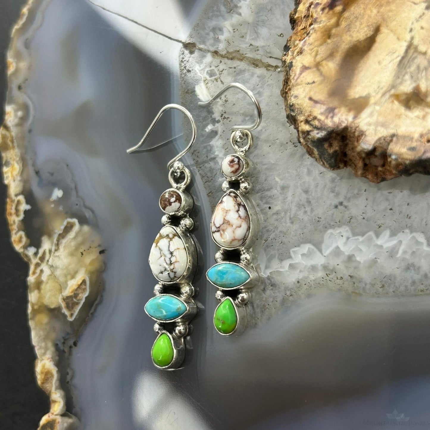 Sterling Silver Southwestern Style Multistone Dangle Earrings For Women #11