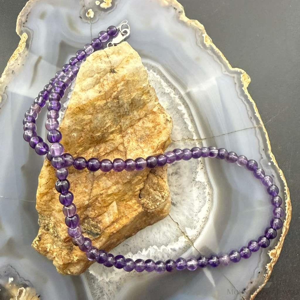 Sterling Silver 6mm Amethyst Beaded 18" Necklace For Women