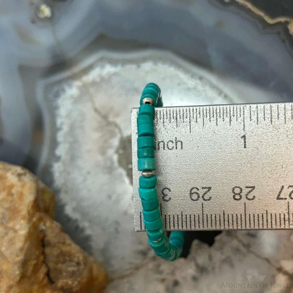 Sterling Silver Turquoise Disk Beads w/Silver Beads 7.5" Bracelet For Women