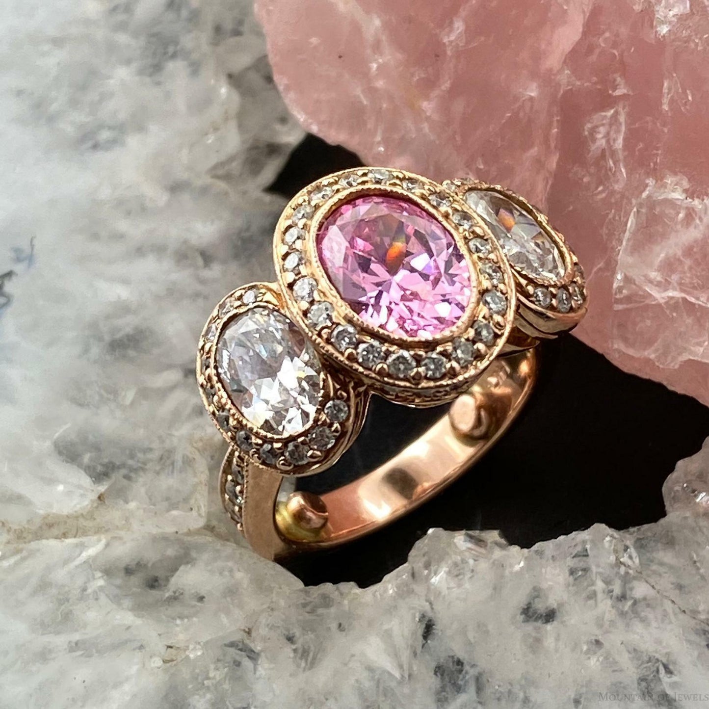 14K Rose Gold Pink and White CZ Bridal Ring Size 3