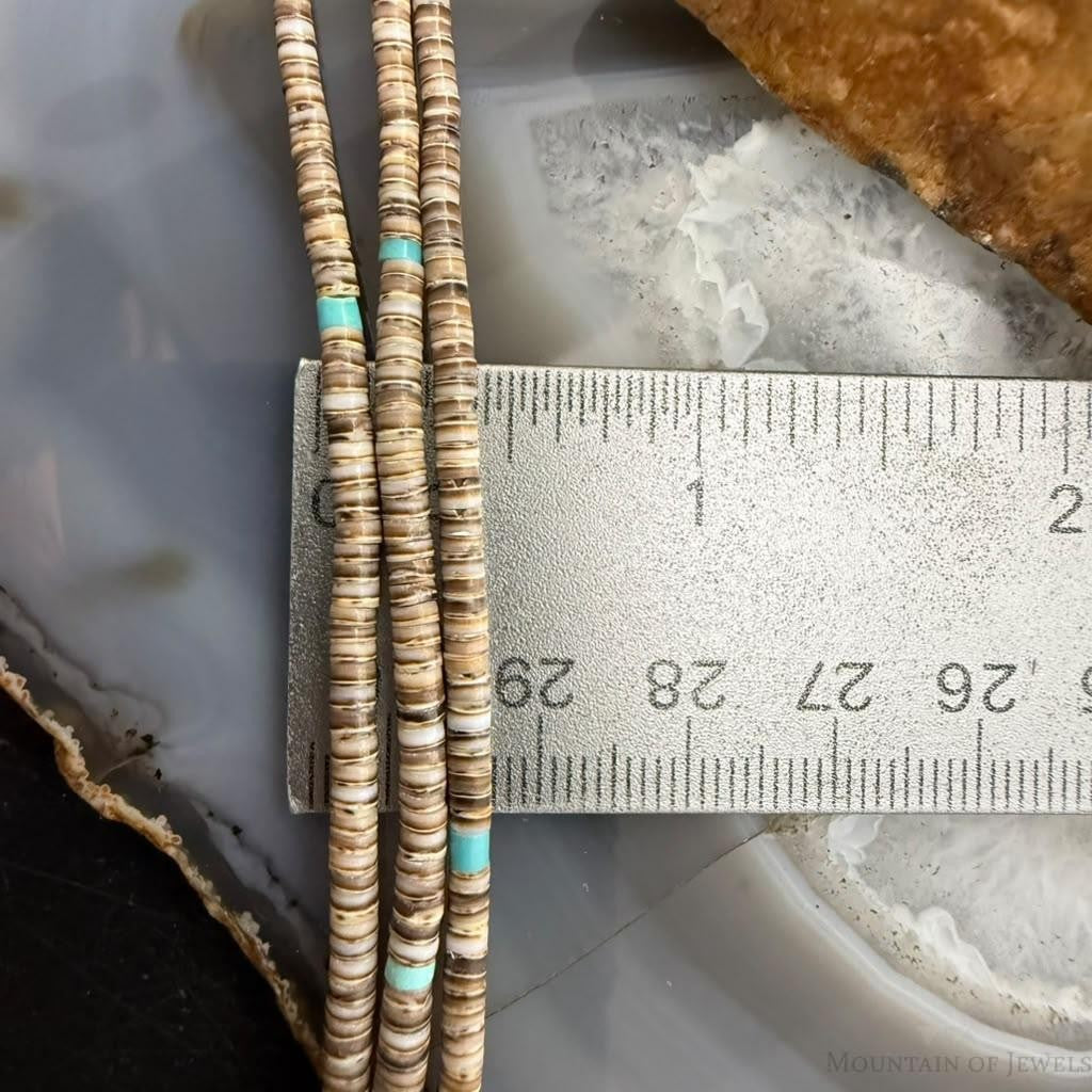Vintage Native American 3 Strands Heishi Beads &Turquoise 30" Necklace For Women