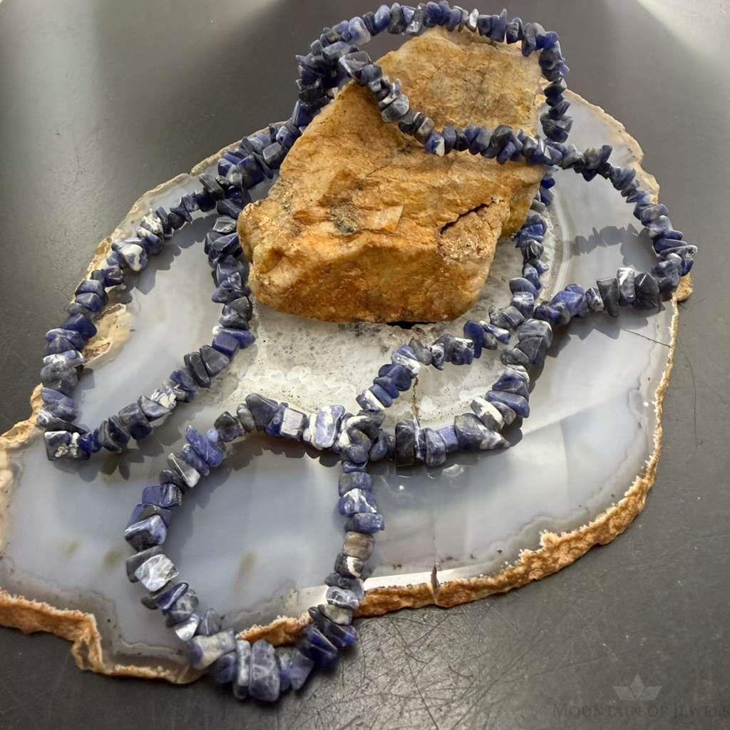 Denim Lapis Natural Beads 34" Necklace For Women