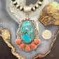 Sterling Silver Southwestern Style Oval Shattuckite & Spiny Oyster Decorated Pendant For Women
