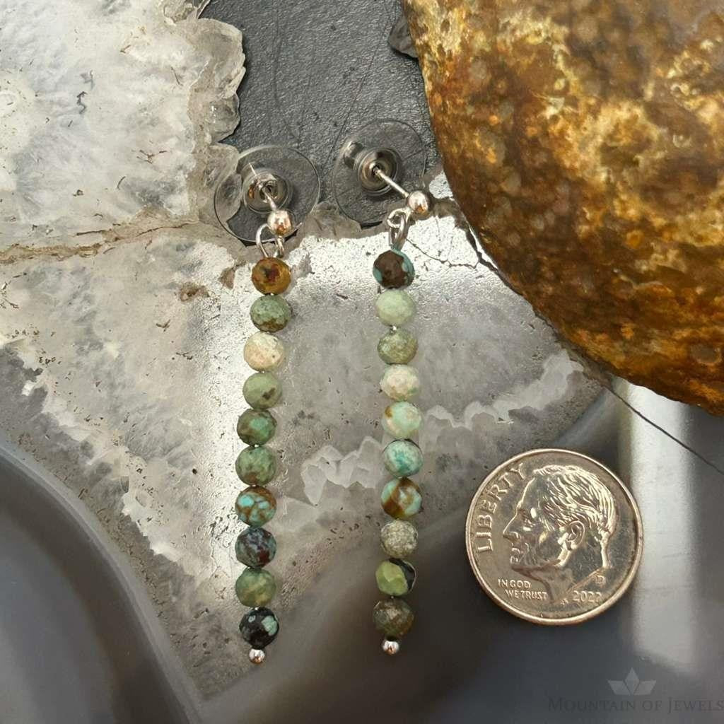 Sterling Silver Faceted Hubei Turquoise Beads Long Dangle Earrings For Women