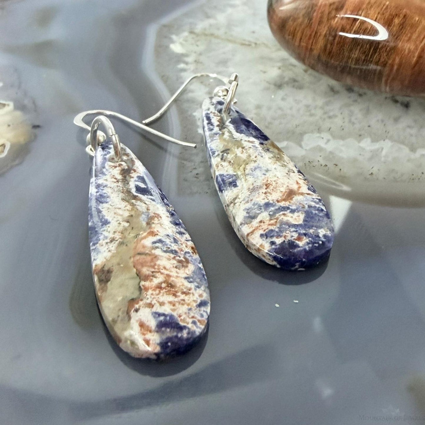 Sterling Silver Teardrop Sodalite Slab Dangle Earrings For Women #504