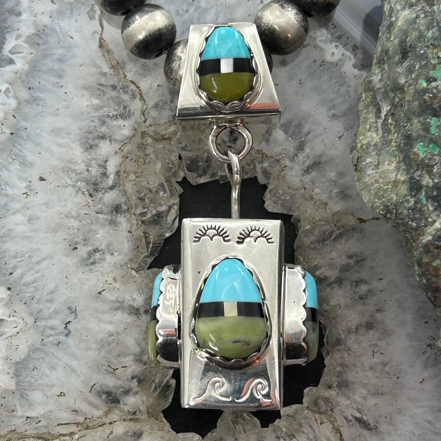 Cliffton Aguilar Santo Domingo Sterling Silver Multistone Decorated Rectangular Pendant