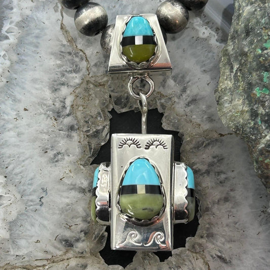 Cliffton Aguilar Santo Domingo Sterling Silver Multistone Decorated Rectangular Pendant