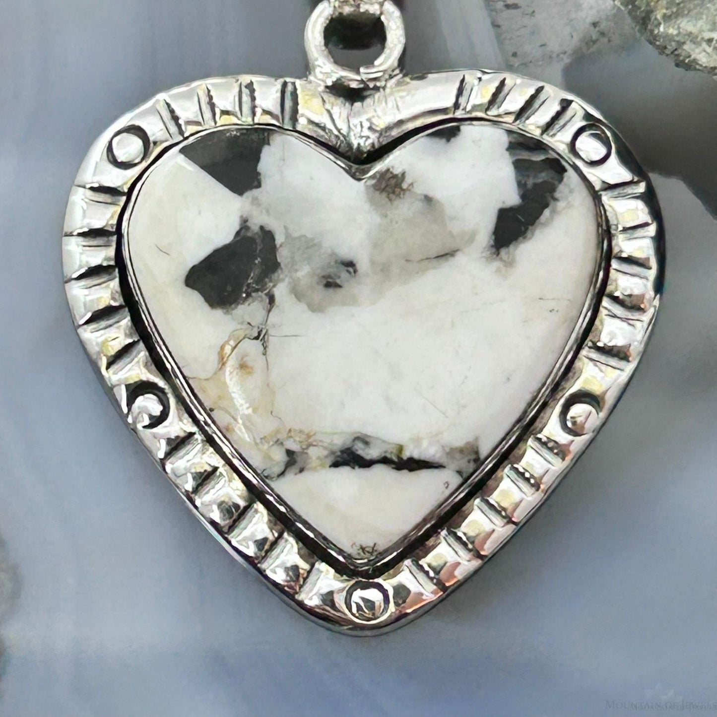 Sterling Silver Southwestern Style White Buffalo Decorated Heart Pendant For Women #3