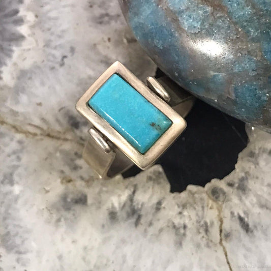 Christin Wolf Vintage Sterling Silver Turquoise & Lapis Reversible Ring 9.75 For Women