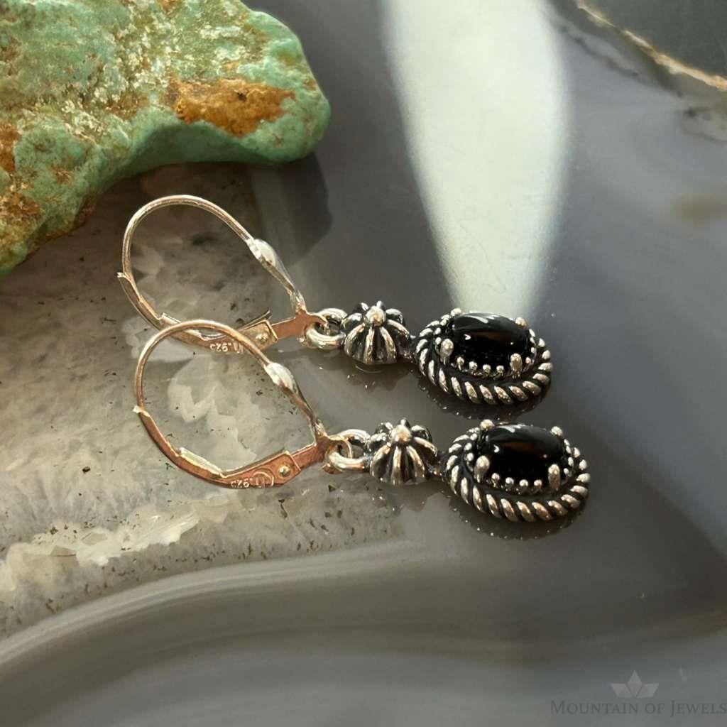 Carolyn Pollack Sterling Silver Onyx Decorated Dangle Earrings For Women