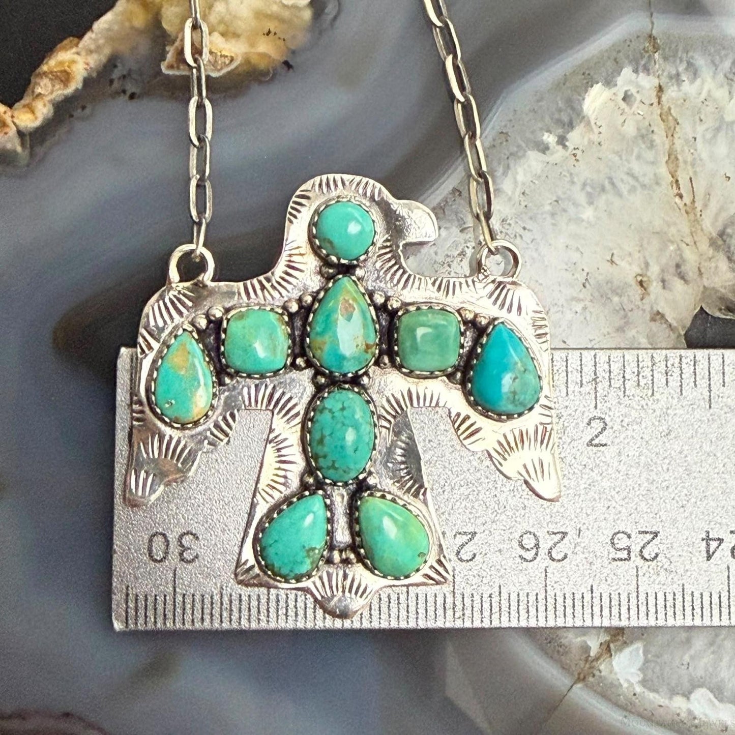 Sterling Silver Southwestern Style Kingman Turquoise Thunderbird Pendant Necklace #2