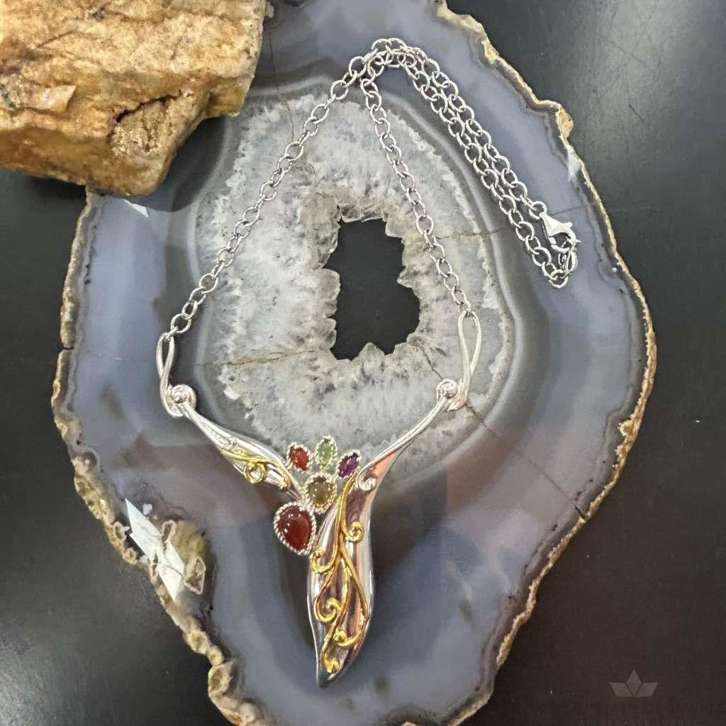 Carolyn Pollack Sterling Silver & Brass Multi Stone Decorated 18" Necklace For Women