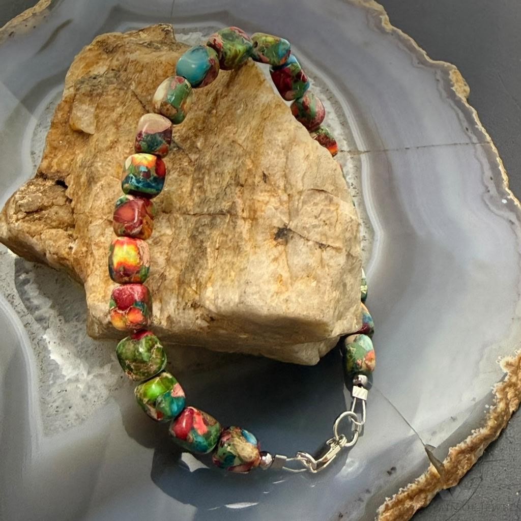 Sterling Silver 6mm Square Dahlia Composite Beads 7" Bracelet For Women