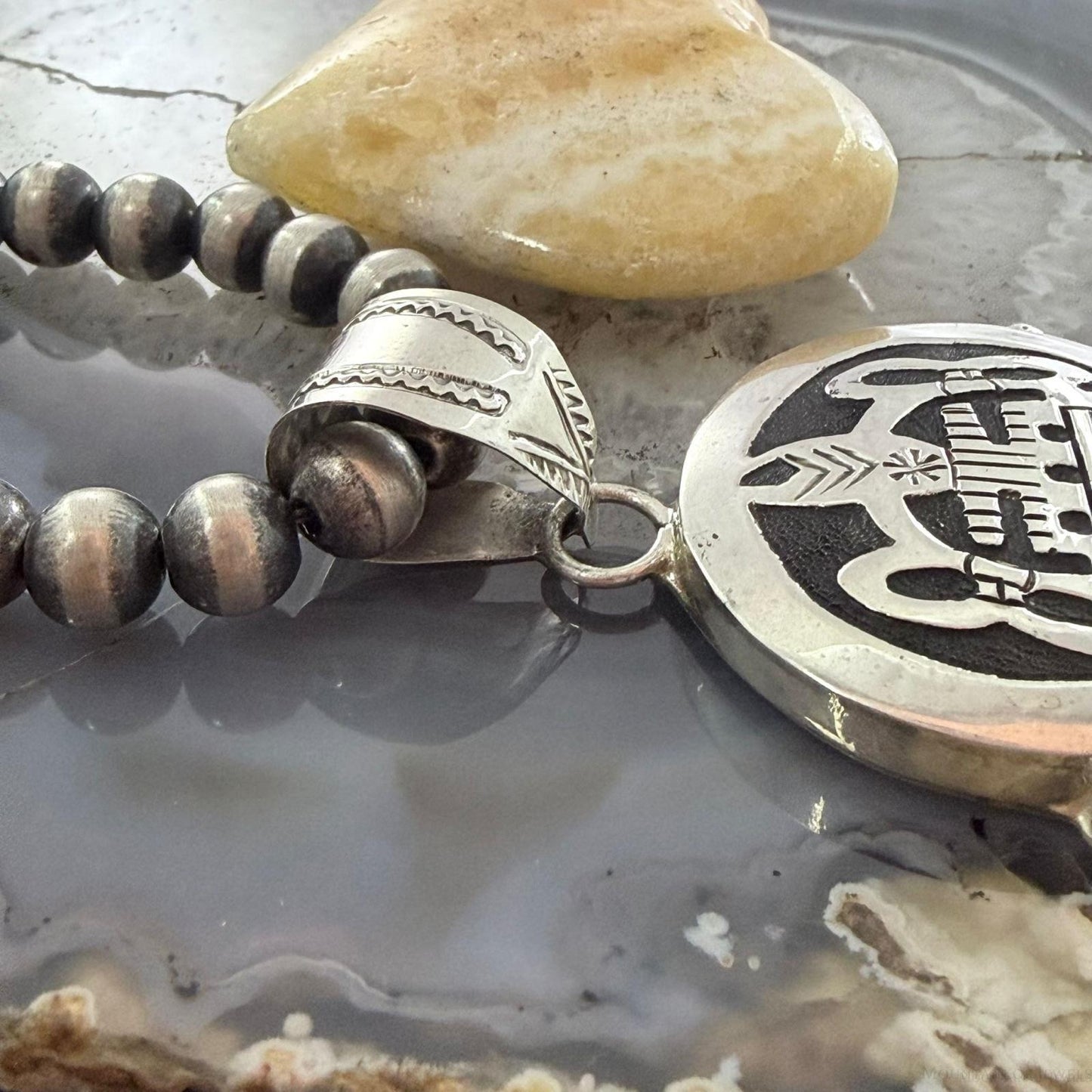 Alonzo Mariano Native American Sterling Silver Overlay Native American Motifs Unisex Pendant