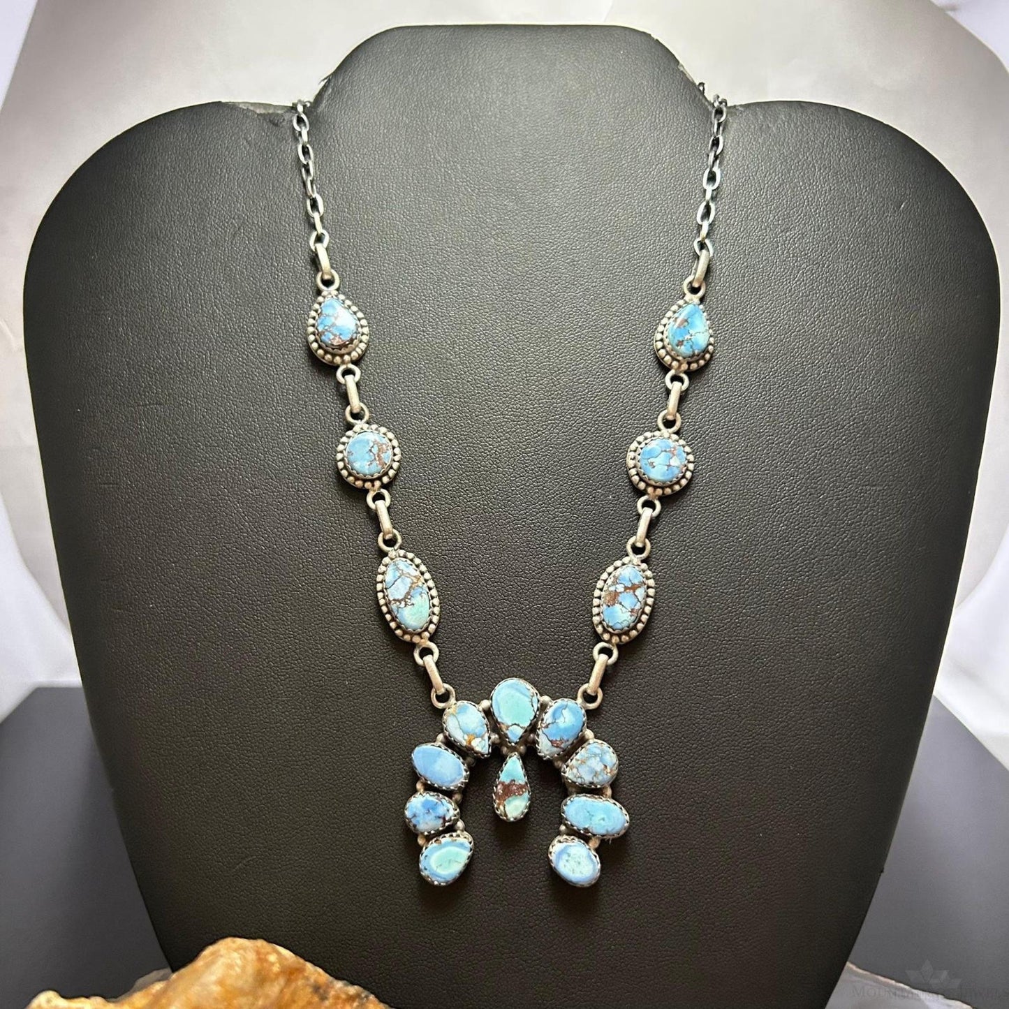 Sterling Silver Southwestern Style Golden Hill Turquoise Naja 20" Necklace For Women