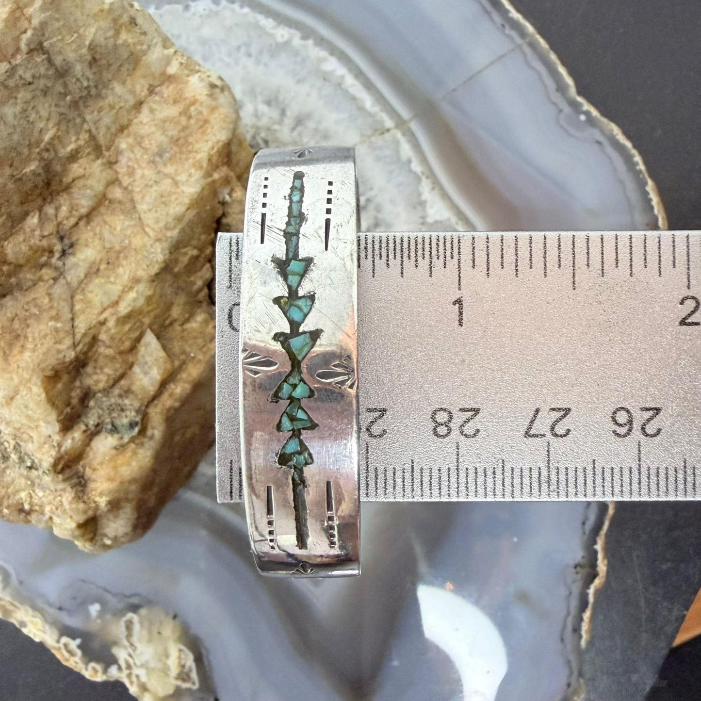 Gibson Gene Navajo Native American Silver Turquoise Chip Inlay Bracelet (As Is)