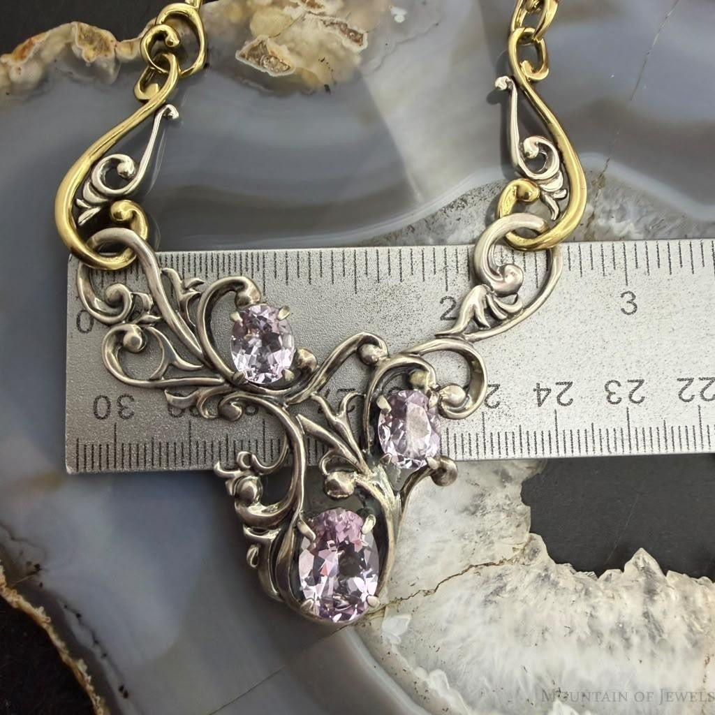 Carolyn Pollack Sterling Silver & Brass Faceted Amethyst 19.5" Swirl Decorated Necklace For Women