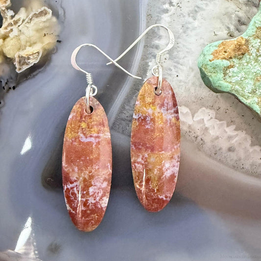 Sterling Silver Teardrop Plum Moss Agate Slab Dangle Earrings For Women #508
