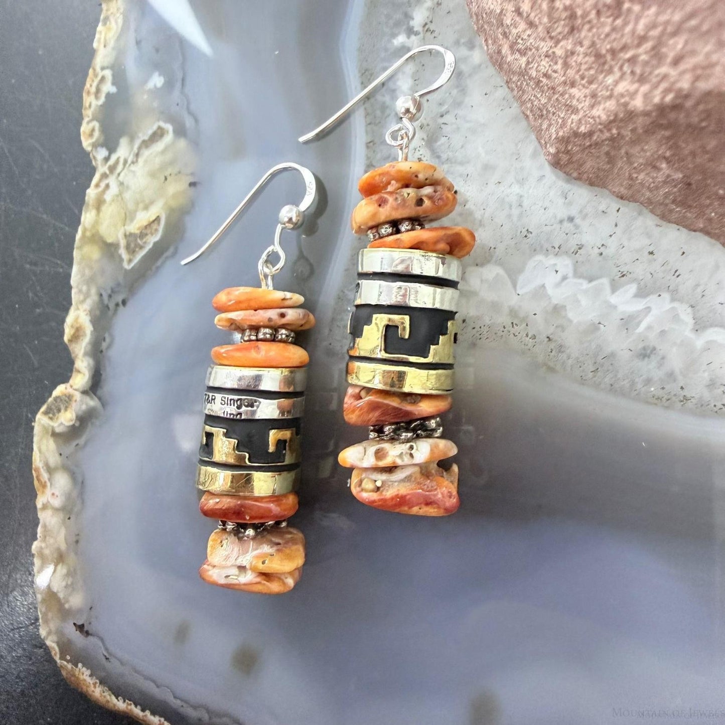 Tommy & Rosita Singer Sterling Silver Orange Spiny Oyster Beads Dangle Earrings For Women #1