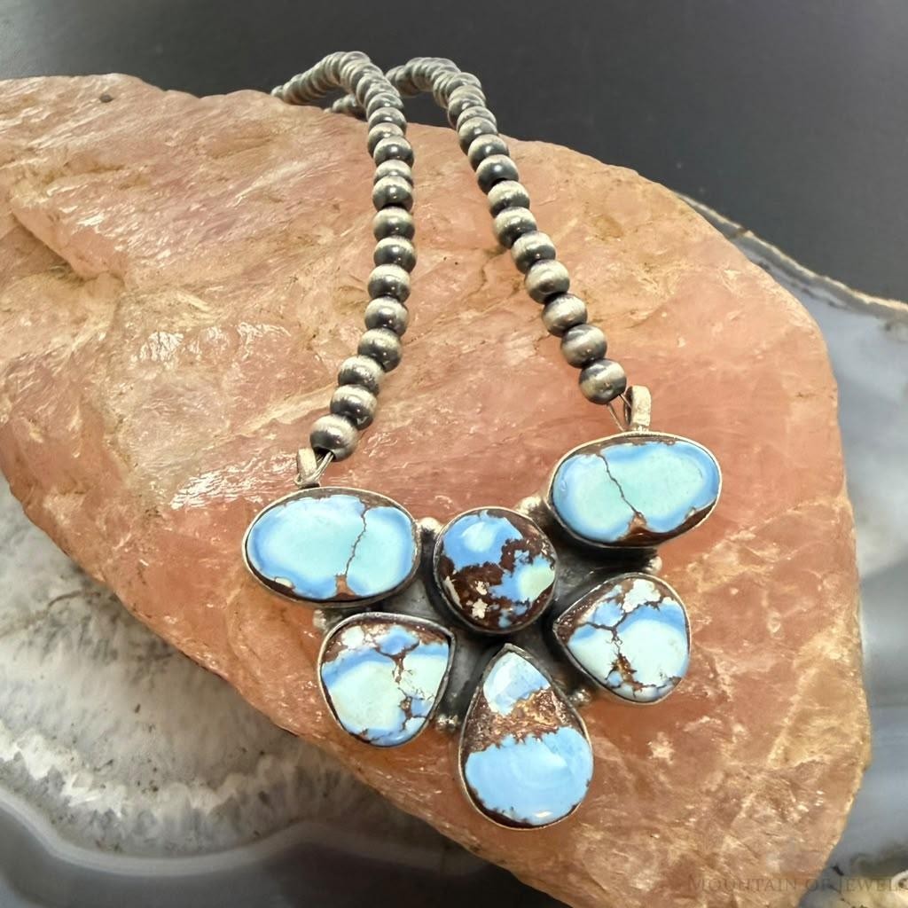 Sterling Silver Southwestern Style Golden Hill Turquoise Cluster 23" Lariat For Women