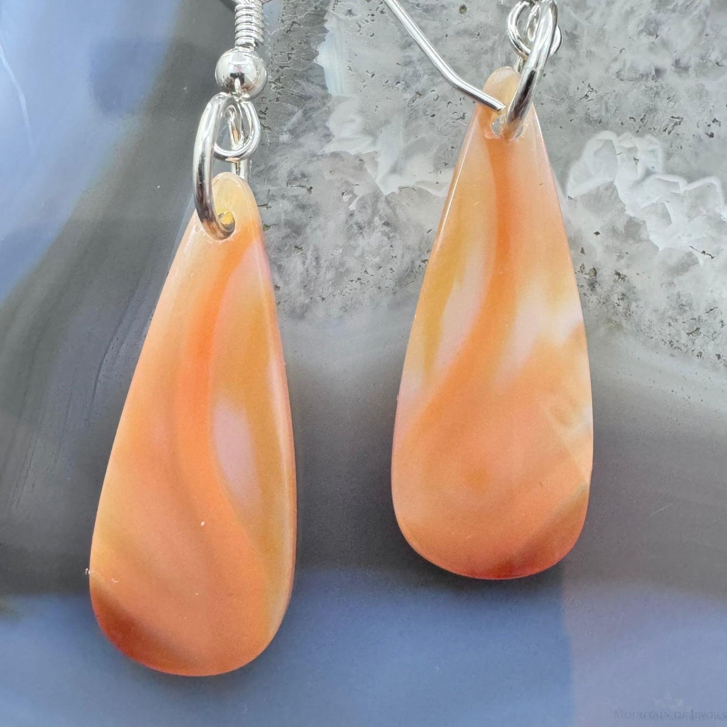 Sterling Silver Elongated Teardrop Carnelian Slab Dangle Earrings For Women #218