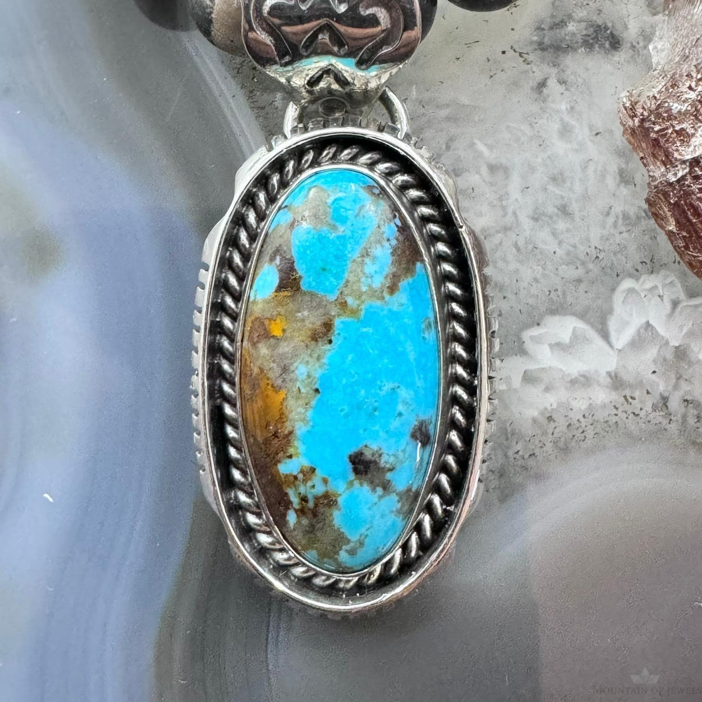 Native American Sterling Silver Elongated Oval Turquoise Unisex Pendant #2