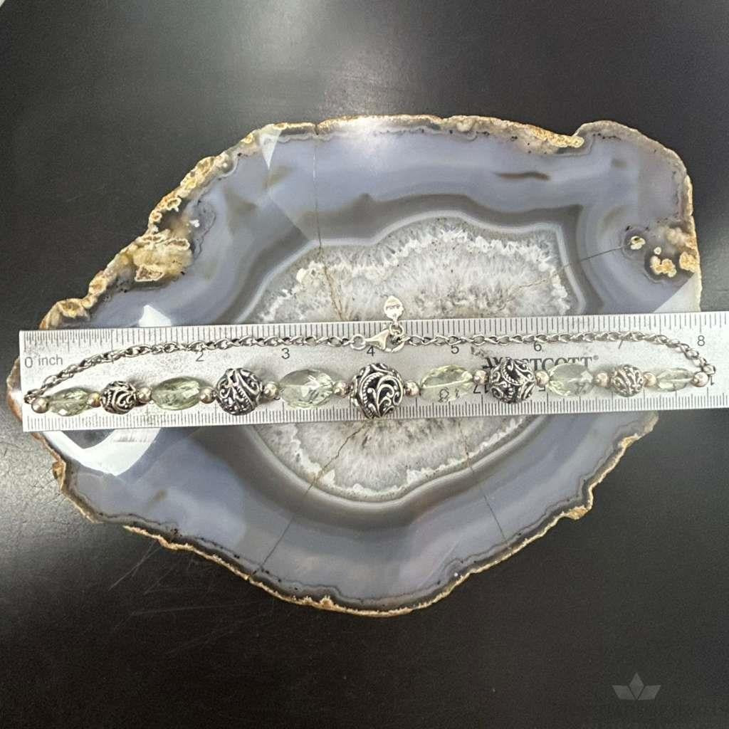 Carolyn Pollack Sterling 5 Swirl Beads & 6 Faceted Light Green Quartz Necklace For Women