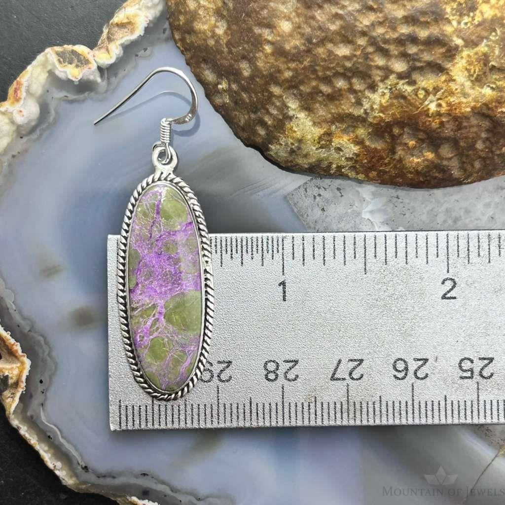 Sterling Silver Southwestern Style Oval Stichtite Dangle Earrings For Women