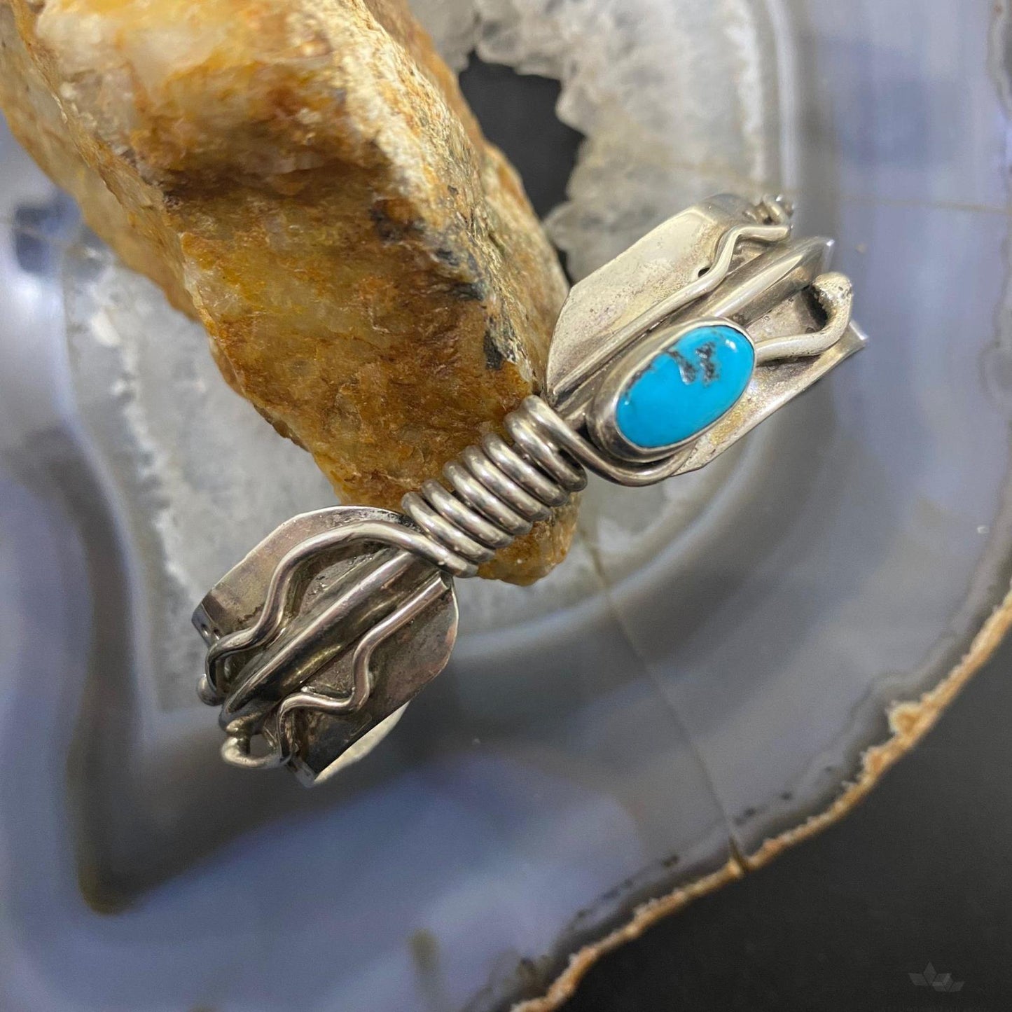 Vintage Native American Silver Turquoise Feather Bracelet For Women