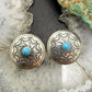 Native American Sterling Silver Stamped Rounded Concho w/Turquoise Stud Earrings For Women
