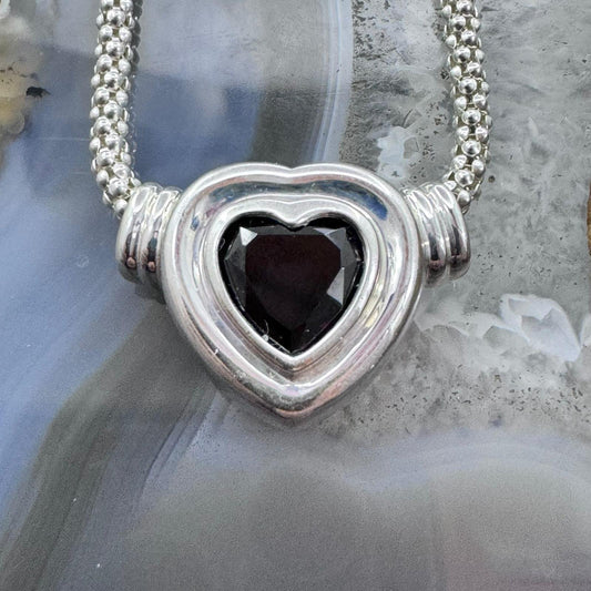 Carolyn Pollack Sterling Silver Faceted Garnet Slide Heart Pendant W/Necklace For Women