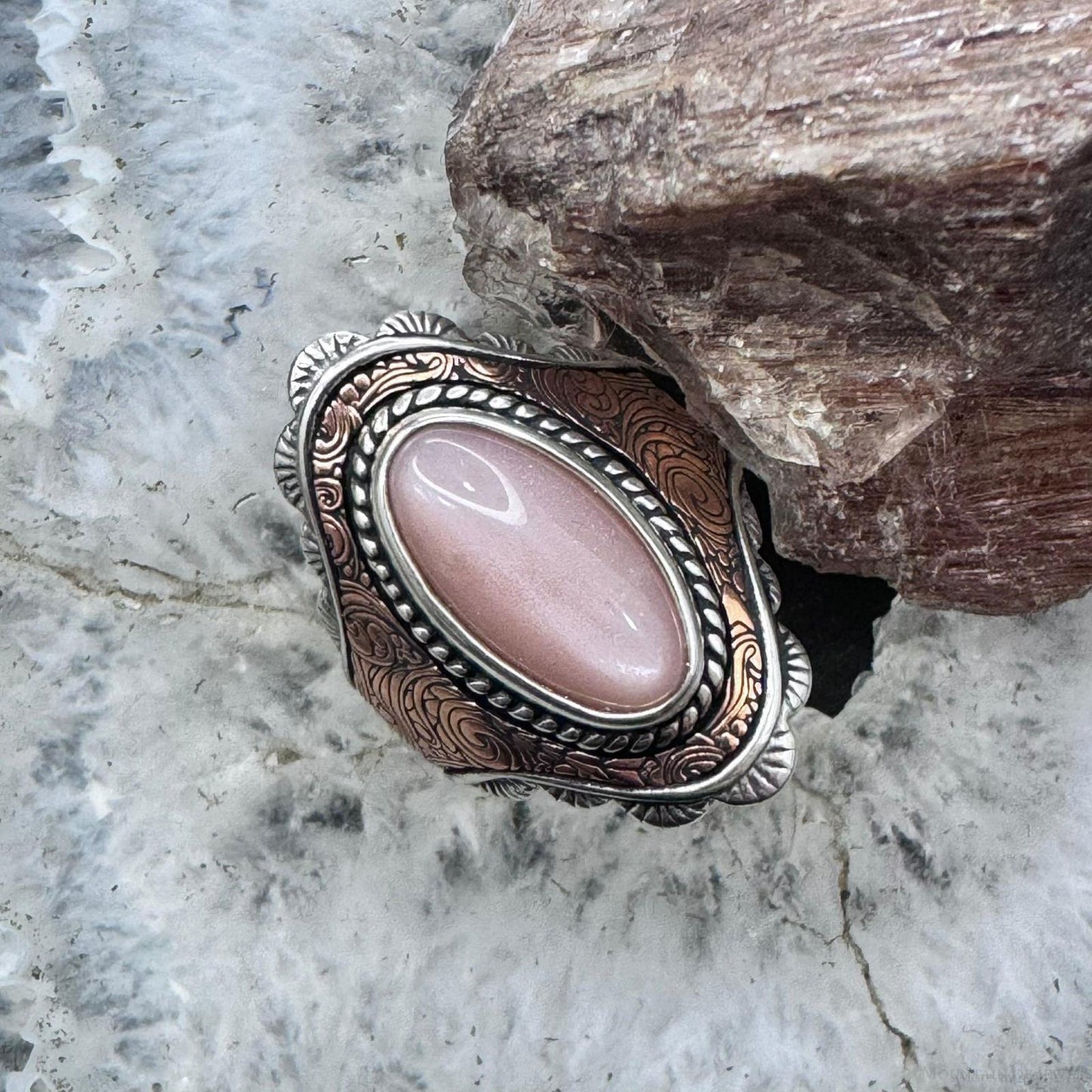 Carolyn Pollack Sterling Silver & Copper Pink Mother of Pearl Paisley Ring For Women